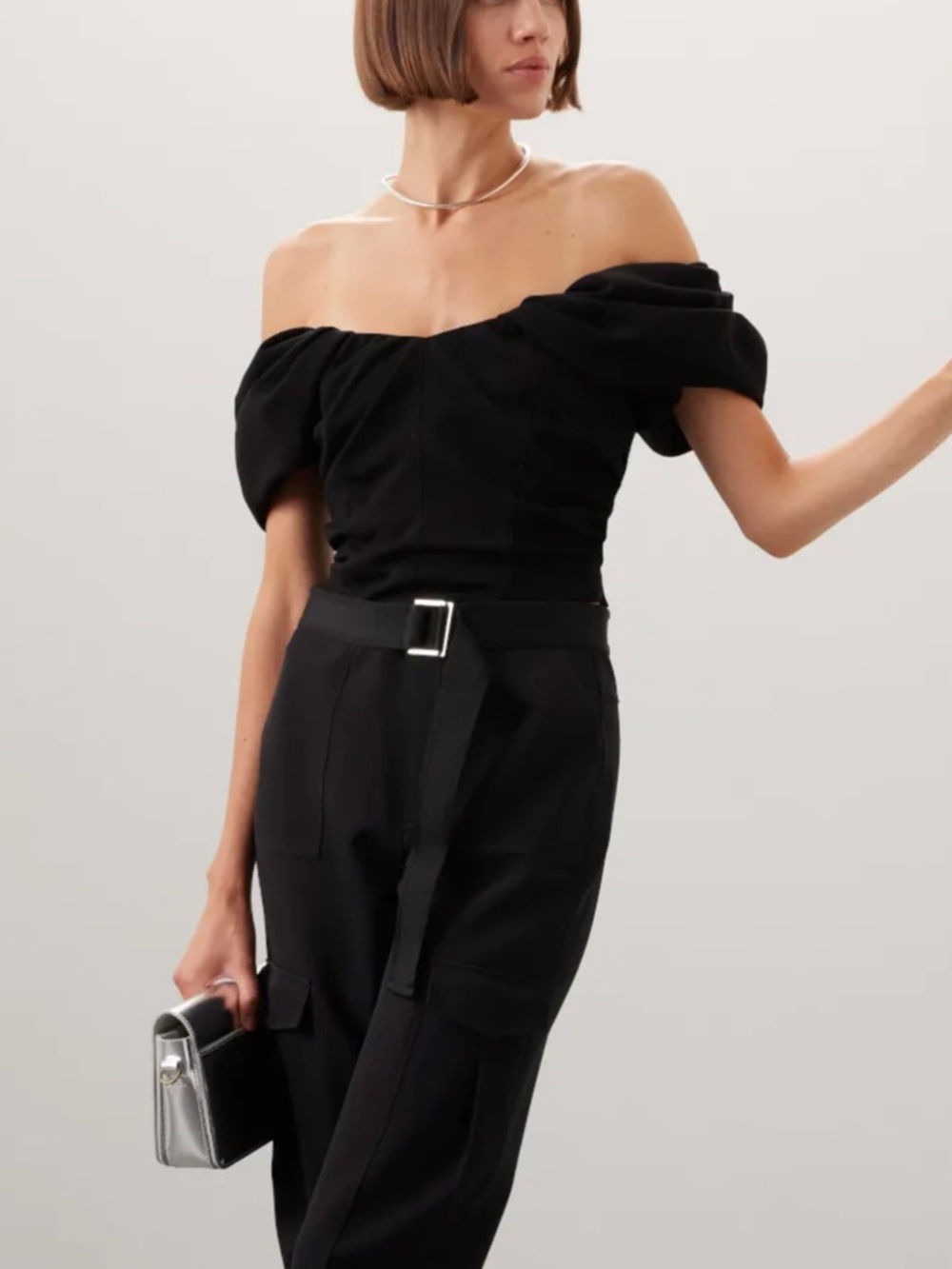 ALC Nora Sz 2 Black Puff-Sleeve Women's Top